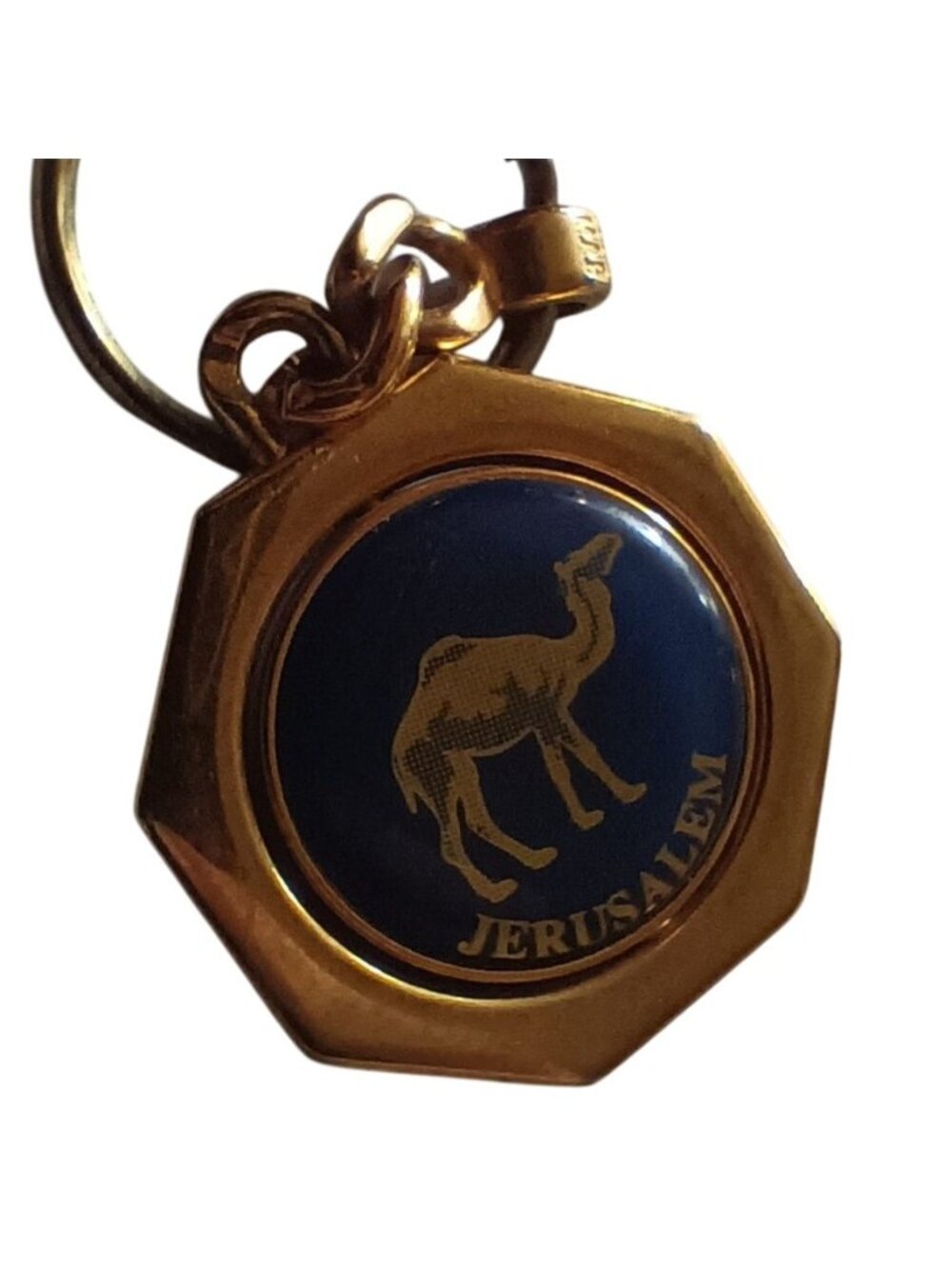Vintage Jerusalem Israel Camel Keyring Brass Enamel Spinner Souvenir